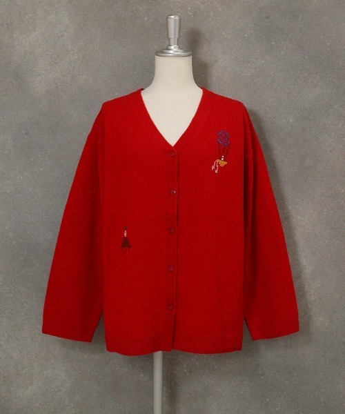 STUDIO PICONE(スタジオピッコーネ)の「ウール100%ピクセル刺繍ニットカーディガン(カーディガン/ボレロ・レディース・レッド/ベージュ/ブラック・M/L)」の8枚目の写真