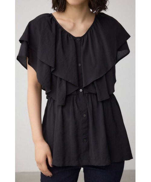 AZUL by moussy(アズールバイマウジー)の「ラッフルペプラムブラウス(シャツ/ブラウス・レディース・ブラック/アイボリー・FREE)」の2枚目の写真