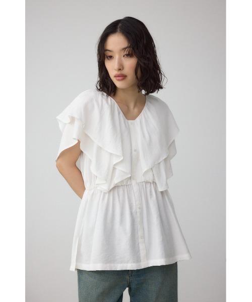 AZUL by moussy(アズールバイマウジー)の「ラッフルペプラムブラウス(シャツ/ブラウス・レディース・ブラック/アイボリー・FREE)」の12枚目の写真
