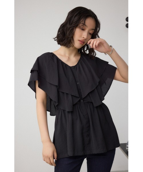 AZUL by moussy(アズールバイマウジー)の「ラッフルペプラムブラウス(シャツ/ブラウス・レディース・ブラック/アイボリー・FREE)」の22枚目の写真