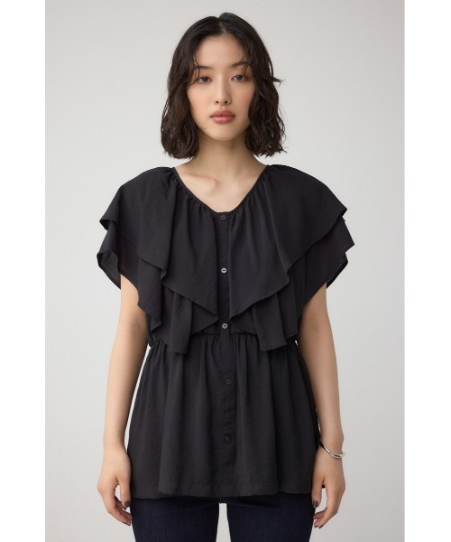 AZUL by moussy(アズールバイマウジー)の「ラッフルペプラムブラウス(シャツ/ブラウス・レディース・ブラック/アイボリー・FREE)」の3枚目の写真