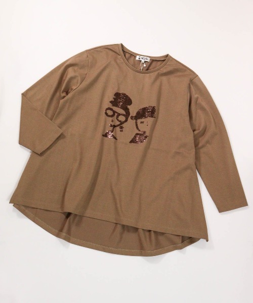 STUDIO PICONE(スタジオピッコーネ)の「スパンコールイレギュラーヘムプルオーバー(Tシャツ/カットソー・レディース・ブラウン/ブラック/ホワイト・M/L/LL)」の1枚目の写真
