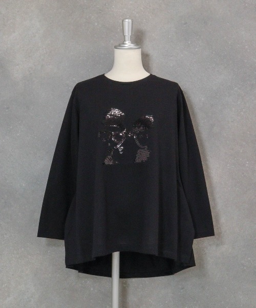 STUDIO PICONE(スタジオピッコーネ)の「スパンコールイレギュラーヘムプルオーバー(Tシャツ/カットソー・レディース・ブラウン/ブラック/ホワイト・M/L/LL)」の3枚目の写真