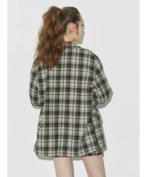 EVRIS（エヴリス）の「チェックルーズジャケット【セットアップ着用可能】（テーラードジャケット・レディース・ブラウン/グレー・FREE）」の4枚目の写真