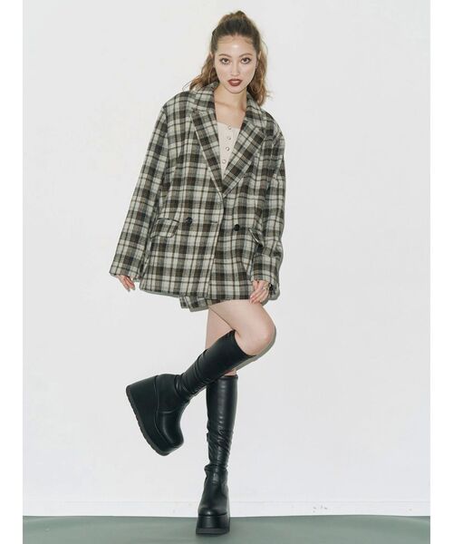 EVRIS（エヴリス）の「チェックルーズジャケット【セットアップ着用可能】（テーラードジャケット・レディース・ブラウン/グレー・FREE）」の6枚目の写真
