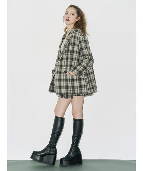 EVRIS（エヴリス）の「チェックルーズジャケット【セットアップ着用可能】（テーラードジャケット・レディース・ブラウン/グレー・FREE）」の7枚目の写真