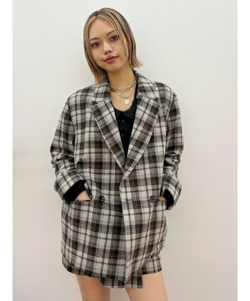EVRIS（エヴリス）の「チェックルーズジャケット【セットアップ着用可能】（テーラードジャケット・レディース・ブラウン/グレー・FREE）」の10枚目の写真