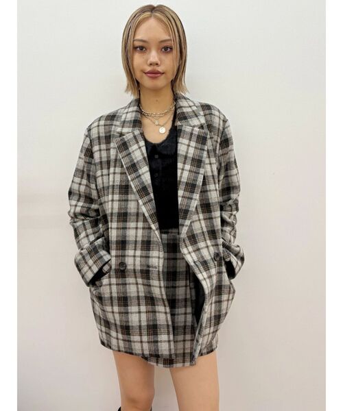 EVRIS（エヴリス）の「チェックルーズジャケット【セットアップ着用可能】（テーラードジャケット・レディース・ブラウン/グレー・FREE）」の11枚目の写真