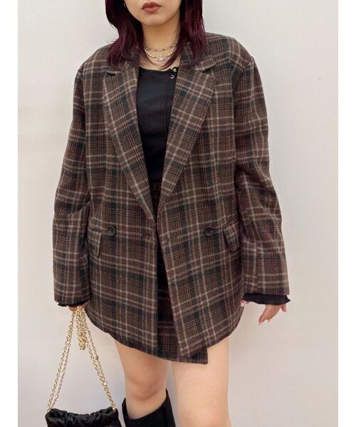EVRIS（エヴリス）の「チェックルーズジャケット【セットアップ着用可能】（テーラードジャケット・レディース・ブラウン/グレー・FREE）」の15枚目の写真