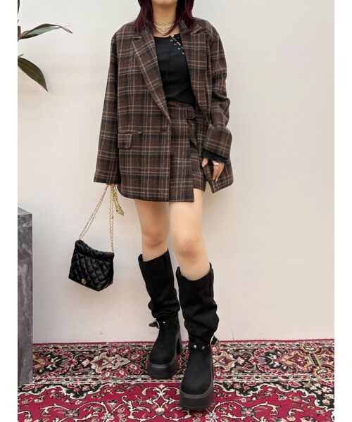 EVRIS（エヴリス）の「チェックルーズジャケット【セットアップ着用可能】（テーラードジャケット・レディース・ブラウン/グレー・FREE）」の18枚目の写真