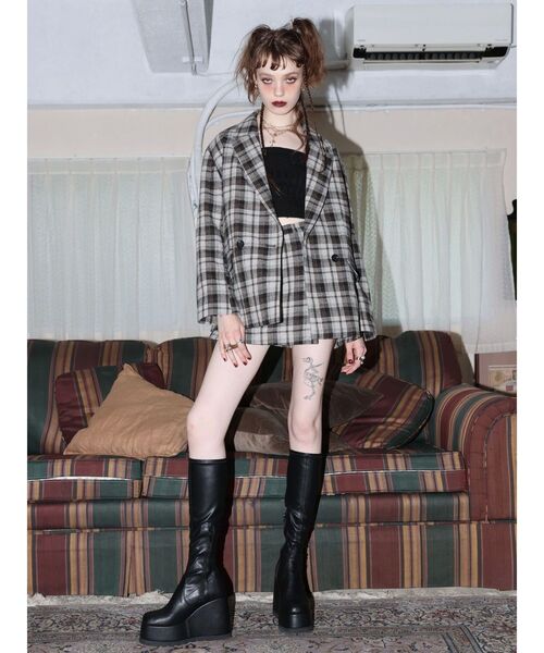 EVRIS（エヴリス）の「チェックルーズジャケット【セットアップ着用可能】（テーラードジャケット・レディース・ブラウン/グレー・FREE）」の21枚目の写真