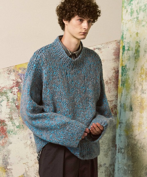 UNISEX》Tape Yarn Mix Hand Knitting Prime-Over Crew Neck Knit