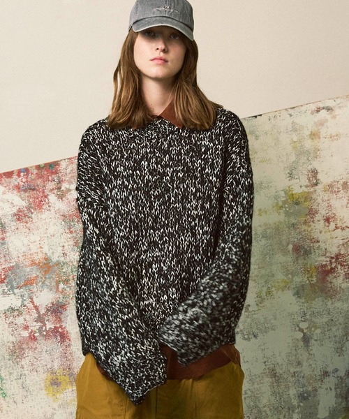 UNISEX》Tape Yarn Mix Hand Knitting Prime-Over Crew Neck Knit