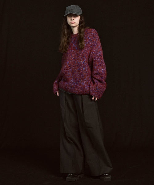 UNISEX》Tape Yarn Mix Hand Knitting Prime-Over Crew Neck Knit