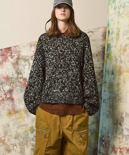 MAISON SPECIAL(メゾンスペシャル)の「《UNISEX》Tape Yarn Mix Hand Knitting Prime-Over Crew Neck Knit Pullover/テープヤーンミックスハンドニットプライムオーバークルーネックニットプルオーバー【MAISON SPECIAL/メゾンスペシャル】(ニット/セーター・メンズ・ブラック/グレー/オレンジ・1/2)」の13枚目の写真