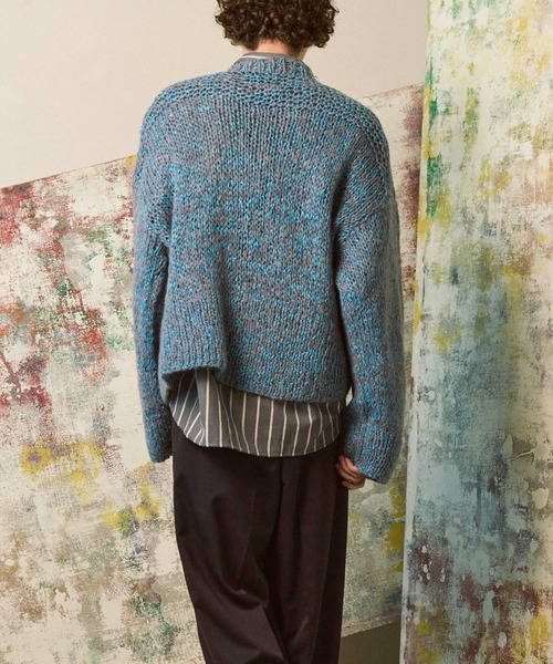 UNISEX》Tape Yarn Mix Hand Knitting Prime-Over Crew Neck Knit