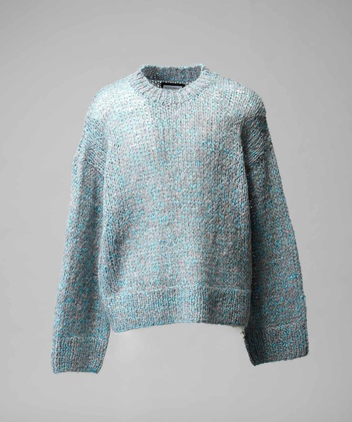UNISEX》Tape Yarn Mix Hand Knitting Prime-Over Crew Neck Knit