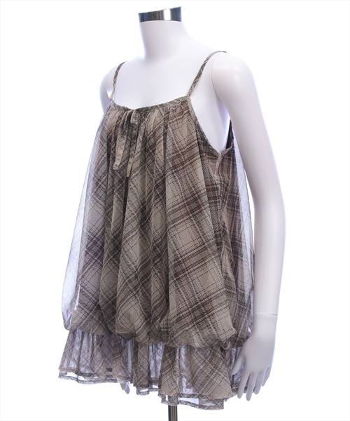 clear（クリア）の「シアーチェック柄バルーンチュニック［韓国ファッション カジュアル］（チュニック・レディース・ブラウン/レッド/ブルー・F）」の8枚目の写真