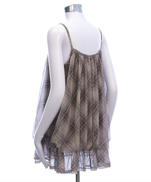 clear（クリア）の「シアーチェック柄バルーンチュニック［韓国ファッション カジュアル］（チュニック・レディース・ブラウン/レッド/ブルー・F）」の10枚目の写真