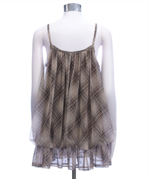 clear（クリア）の「シアーチェック柄バルーンチュニック［韓国ファッション カジュアル］（チュニック・レディース・ブラウン/レッド/ブルー・F）」の11枚目の写真