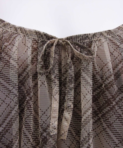 clear（クリア）の「シアーチェック柄バルーンチュニック［韓国ファッション カジュアル］（チュニック・レディース・ブラウン/レッド/ブルー・F）」の13枚目の写真