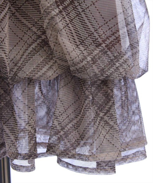 clear（クリア）の「シアーチェック柄バルーンチュニック［韓国ファッション カジュアル］（チュニック・レディース・ブラウン/レッド/ブルー・F）」の14枚目の写真