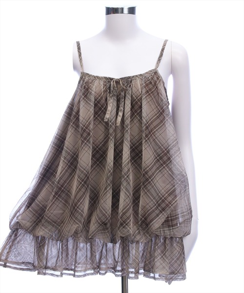 clear（クリア）の「シアーチェック柄バルーンチュニック［韓国ファッション カジュアル］（チュニック・レディース・ブラウン/レッド/ブルー・F）」の16枚目の写真