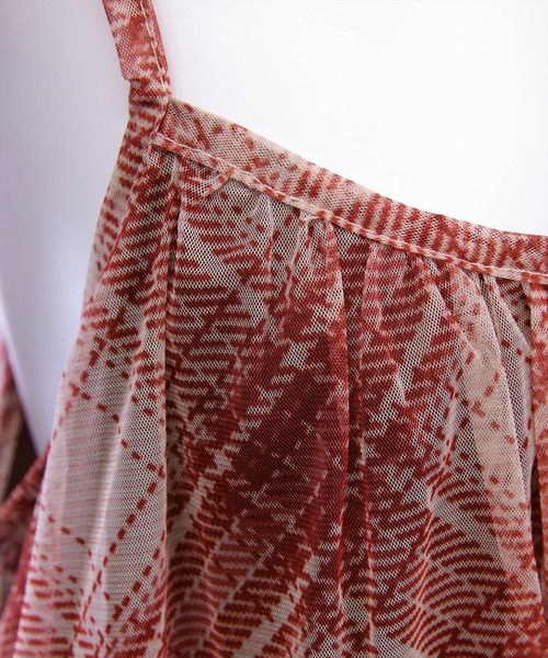 clear（クリア）の「シアーチェック柄バルーンチュニック［韓国ファッション カジュアル］（チュニック・レディース・ブラウン/レッド/ブルー・F）」の18枚目の写真