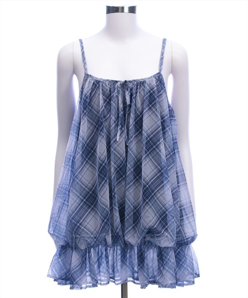 clear（クリア）の「シアーチェック柄バルーンチュニック［韓国ファッション カジュアル］（チュニック・レディース・ブラウン/レッド/ブルー・F）」の20枚目の写真