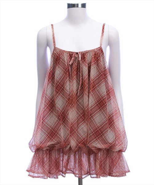 clear（クリア）の「シアーチェック柄バルーンチュニック［韓国ファッション カジュアル］（チュニック・レディース・ブラウン/レッド/ブルー・F）」の21枚目の写真