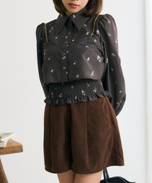 チェーンデザインシャーリングブラウス 秋服 冬服