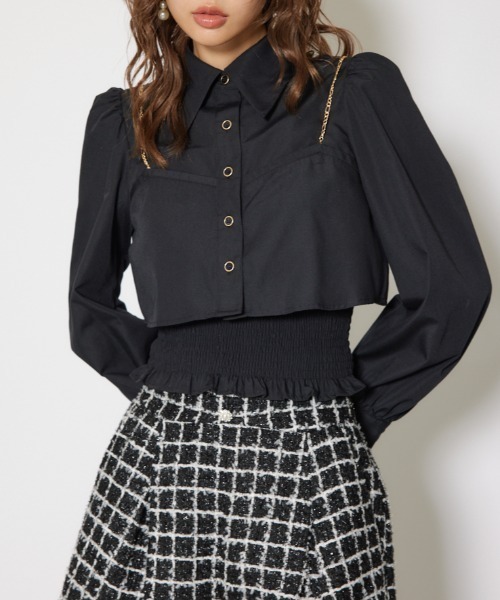 rienda(リエンダ)の「チェーンデザインシャーリングブラウス 秋服 冬服(シャツ/ブラウス・レディース・ブラック/ブラウン系その他/ホワイト系その他・FREE)」の2枚目の写真