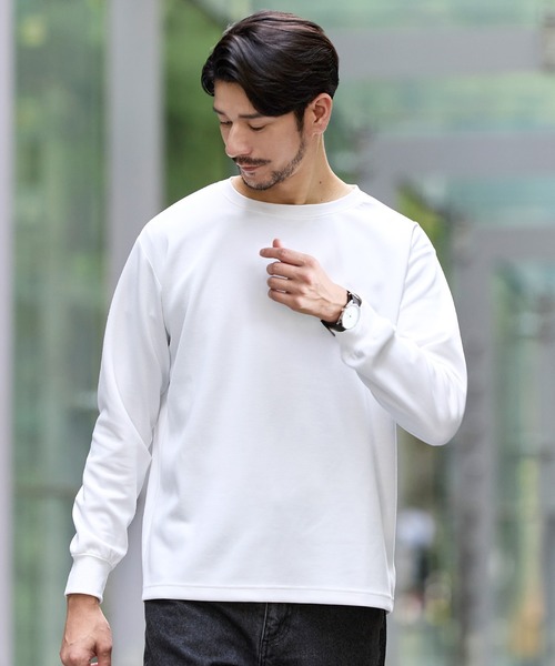 SPU(スプ)の「【抗ピリング・抗しわ】ハイポンチ長袖カットソー(Tシャツ/カットソー・メンズ・チャコール/ネイビー/ホワイト/グレー/杢グレー/ブラック・S/M/L/XL)」の2枚目の写真