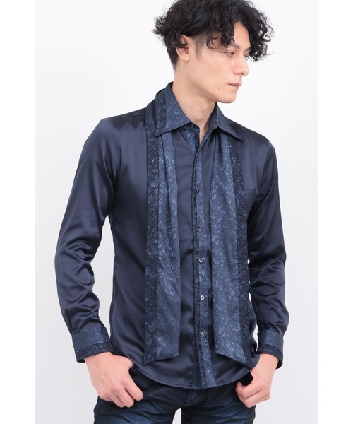 TORNADO MART（トルネードマート）の「ﾚｰｽｱｸｾﾝﾄｽﾄｰﾙﾂｷｼｬﾂ（シャツ/ブラウス・メンズ・ボルドー/ネイビー/ブラック・MEDIUM/LARGE/LL/XXL）」の2枚目の写真