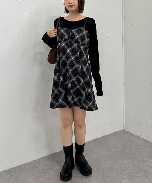 バイアスチェックマーメイドワンピース XSサイズ ジャケットチェックバーガンディセットアップワンピース/谷間