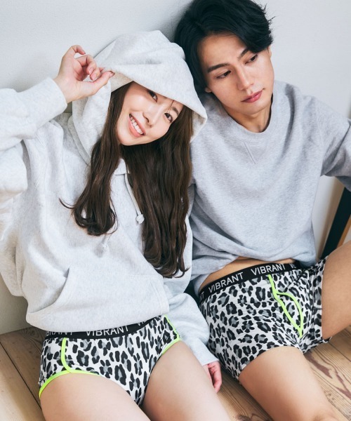 ヒョウカラー トリミング メンズ ボクサーショーツ (前開き)（ボクサー