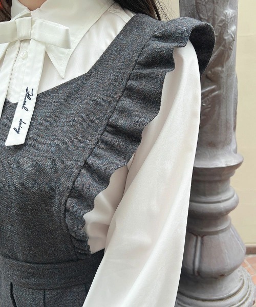 F i.n.t（フィント）の「バックリボン2wayエプロンジャンパースカート（ジャンパースカート・レディース・ブラウン/グレー・FREE）」の6枚目の写真