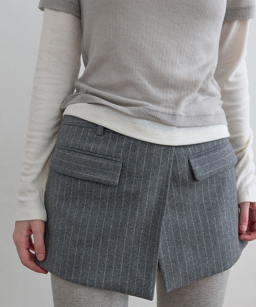 Kijun/キジュン Pin Stripe Wrap Shorts 巻きスカート風 ウール ピン