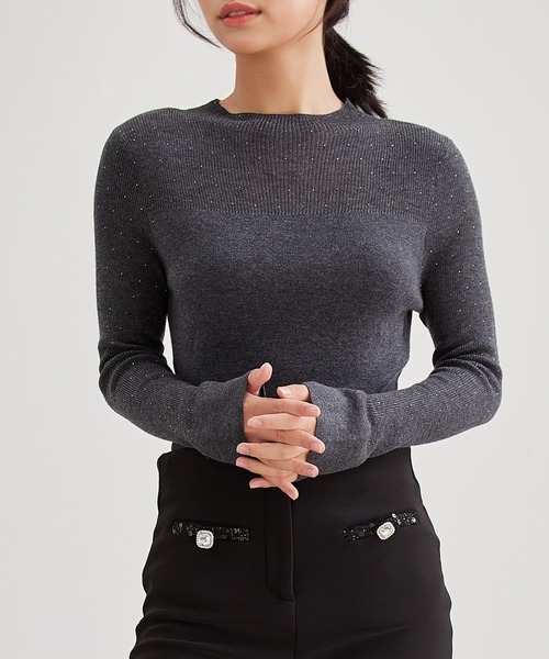 Lace Ladies(レースレディース)の「オフネック スパンコール リブミックス ニット プルオーバー(ニット/セーター・レディース・グレー/ブラック/アイボリー・FREE)」の12枚目の写真