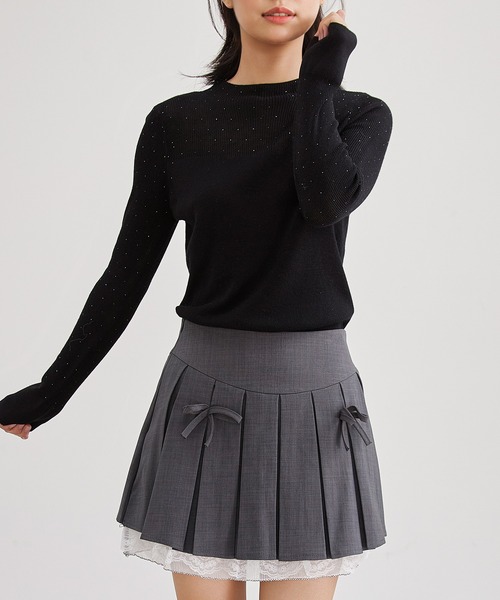 Lace Ladies(レースレディース)の「オフネック スパンコール リブミックス ニット プルオーバー(ニット/セーター・レディース・グレー/ブラック/アイボリー・FREE)」の5枚目の写真
