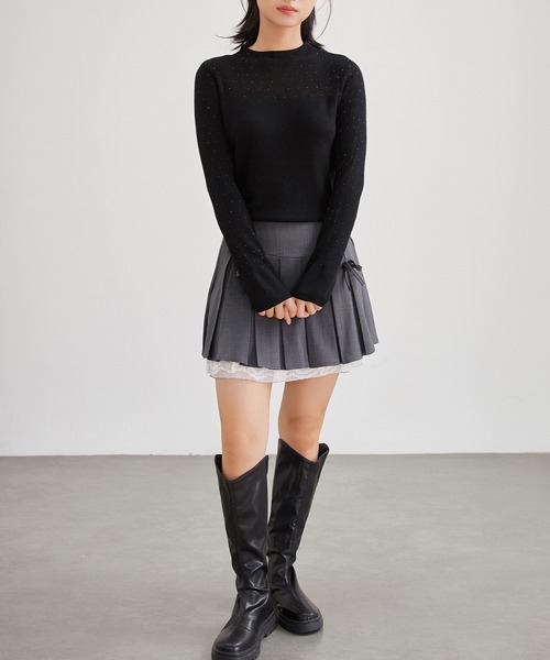 Lace Ladies(レースレディース)の「オフネック スパンコール リブミックス ニット プルオーバー(ニット/セーター・レディース・グレー/ブラック/アイボリー・FREE)」の6枚目の写真