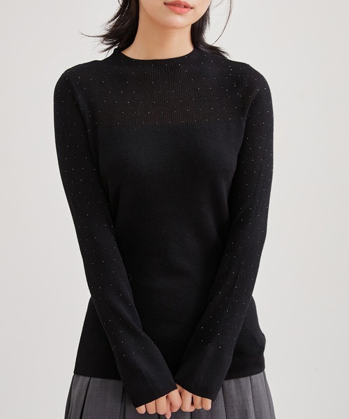 Lace Ladies(レースレディース)の「オフネック スパンコール リブミックス ニット プルオーバー(ニット/セーター・レディース・グレー/ブラック/アイボリー・FREE)」の8枚目の写真