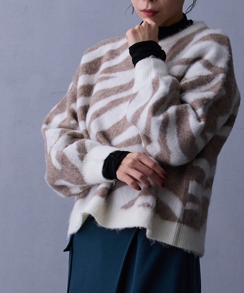 NICOLE white（ニコルホワイト）の「ジャガードニット（ニット/セーター・レディース・オフホワイト/チャコール・FREE）」の12枚目の写真