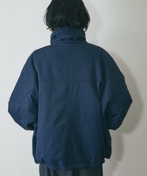 襟バイカラーダブルファスナー中綿コート（ステンカラーコート