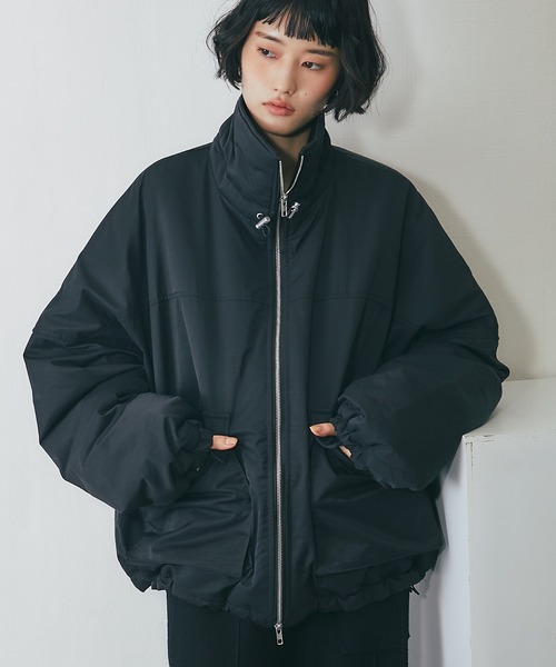 セール】襟バイカラーダブルファスナー中綿コート（ステンカラーコート