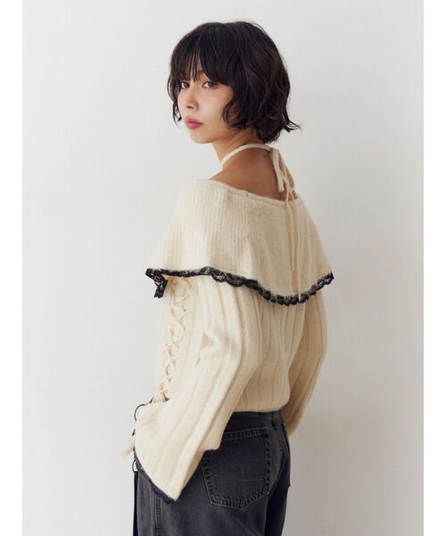 jouetie(ジュエティ)の「フリルレースオフショルニットトップス(ニット/セーター・レディース・アイボリー/ブラック/グレー・MEDIUM)」の14枚目の写真