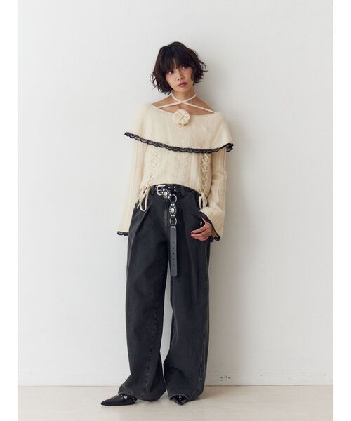 jouetie(ジュエティ)の「フリルレースオフショルニットトップス(ニット/セーター・レディース・アイボリー/ブラック/グレー・MEDIUM)」の16枚目の写真