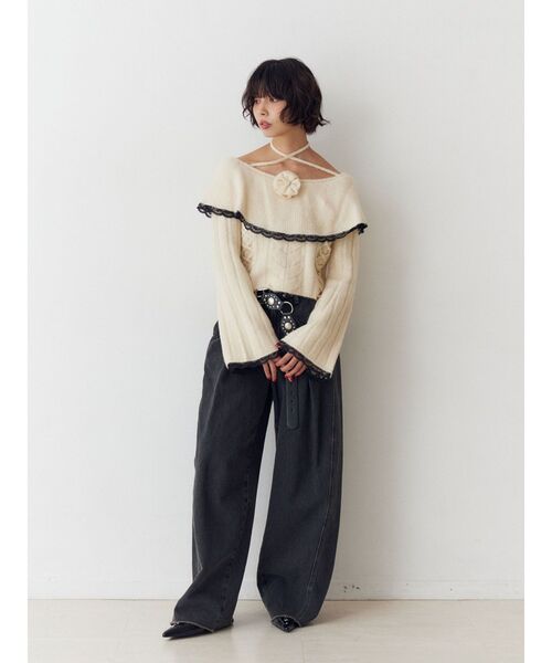 jouetie(ジュエティ)の「フリルレースオフショルニットトップス(ニット/セーター・レディース・アイボリー/ブラック/グレー・MEDIUM)」の17枚目の写真