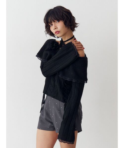 jouetie(ジュエティ)の「フリルレースオフショルニットトップス(ニット/セーター・レディース・アイボリー/ブラック/グレー・MEDIUM)」の18枚目の写真