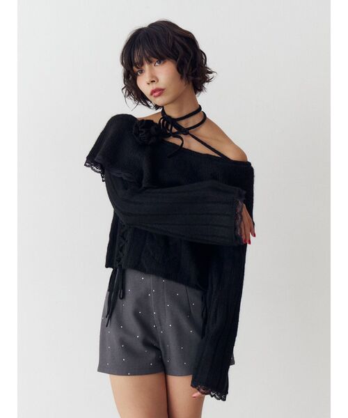 jouetie(ジュエティ)の「フリルレースオフショルニットトップス(ニット/セーター・レディース・アイボリー/ブラック/グレー・MEDIUM)」の19枚目の写真